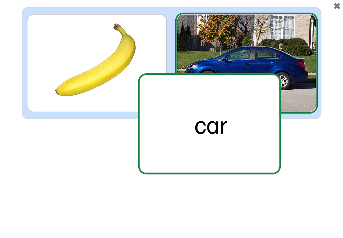 Screenshot of a word to picture matching activity on a tablet