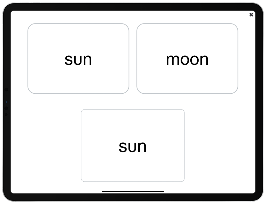 A screenshot of the Matching Sight Words activity in See and Learn Sentences 1 app edition for iPads